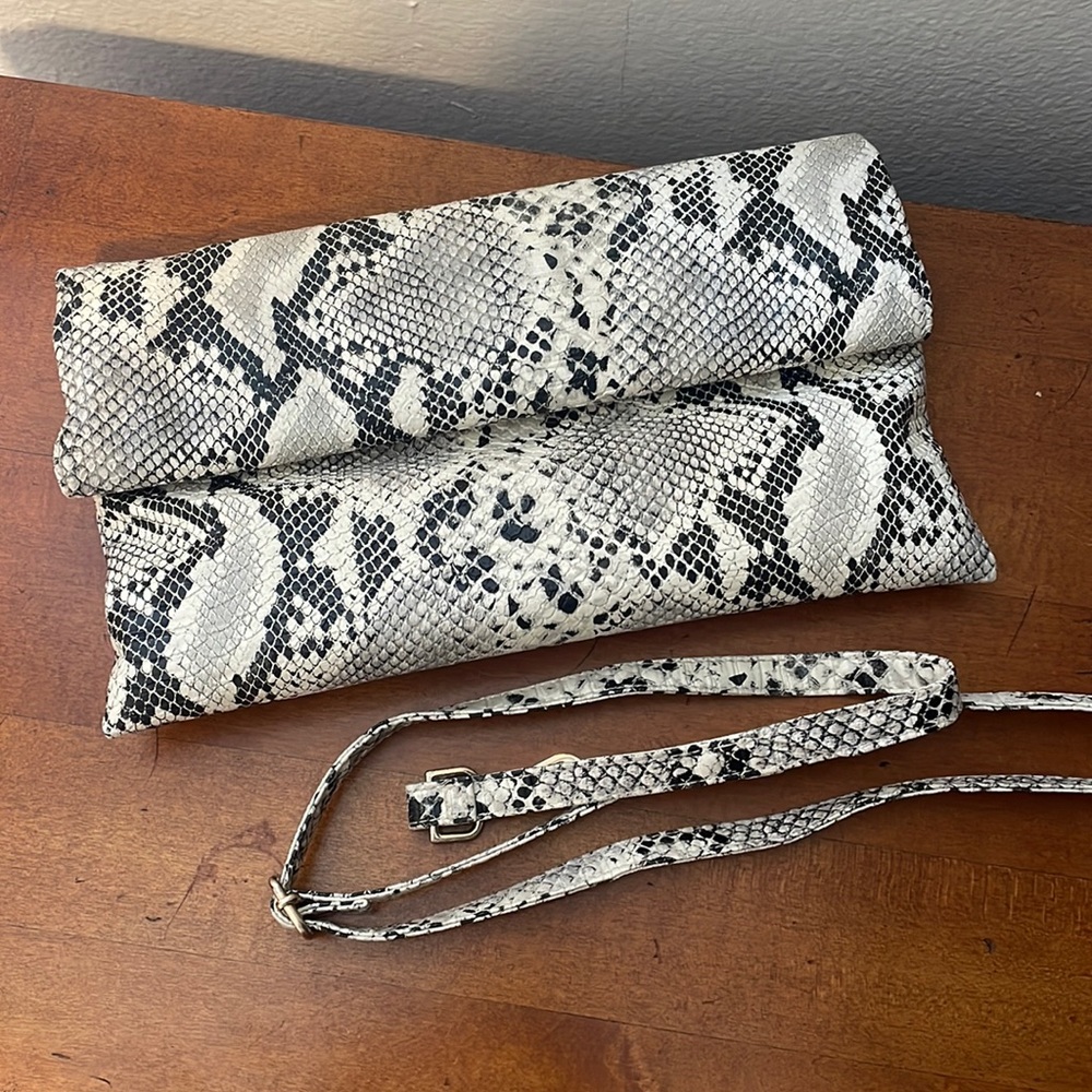 Fold over snakeskin clutch